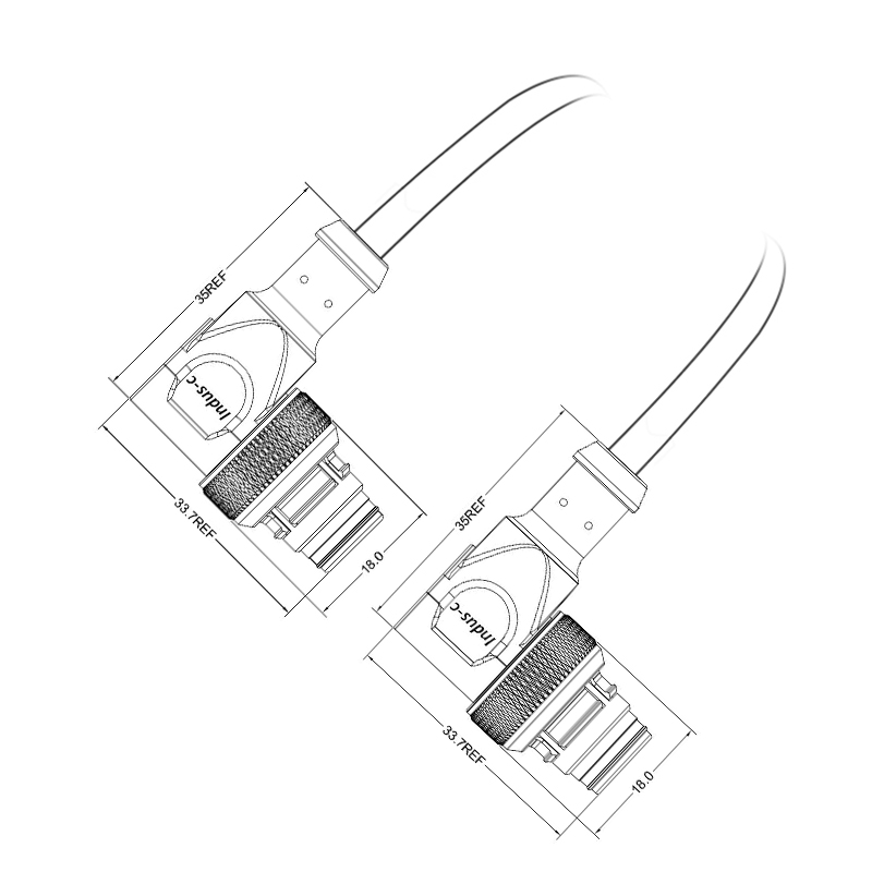 Push-pull m12 3pins A code male to male right angle molded cable,unshielded,PVC,-40°C~+105°C,22AWG 0.34mm²,brass with nickel plated screw